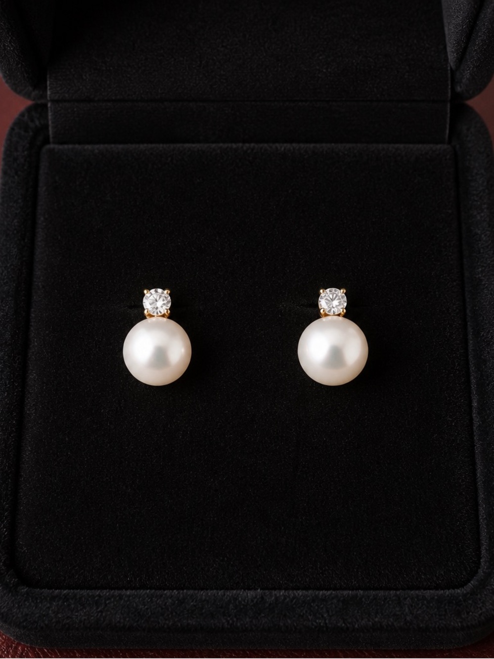 Akoya Pearl Earrings With a Small Natural Diamond Stud 14K Gold 10mm